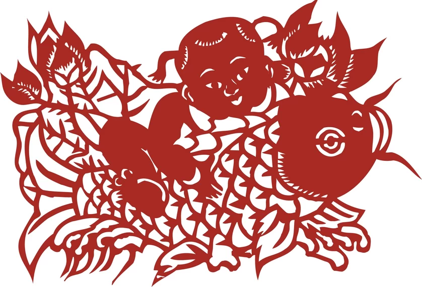 中国风中式传统喜庆民俗人物动物窗花剪纸插画边框AI矢量PNG素材【738】